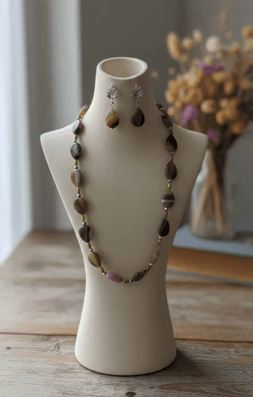 Premium Drop-Shape Multi-Color Natural Stone Necklace and Earring Set