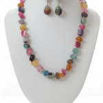 Exquisite Multi-Color Natural Stone Necklace and Matching Earring Set