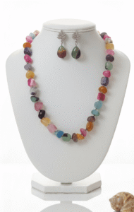 Exquisite Multi-Color Natural Stone Necklace and Matching Earring Set